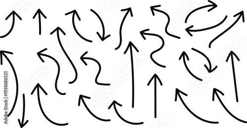 A collection of hand drawn arrows pointing in various directions on a white background