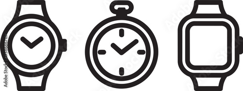 Wrist watch and pocket watch vector icon set for time management and accessory design elements