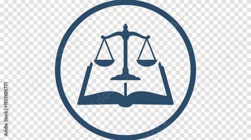 Vector icon of justice symbol with scales and law book in a circular frame