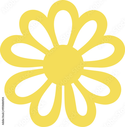 Simple yellow flower with rounded petals and a central disk on a white background