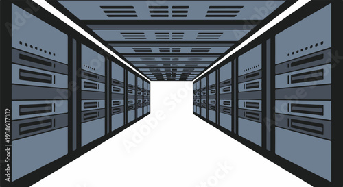 Data Center Server Room Corridor Vector Illustration