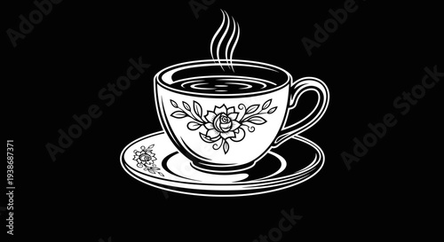 Steaming cup of tea on a saucer