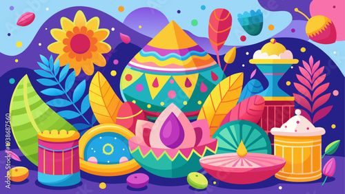 Set of colorful festival decorative elements vector