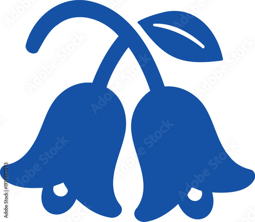 Stylized bluebell flowers illustration on white background in blue single color design