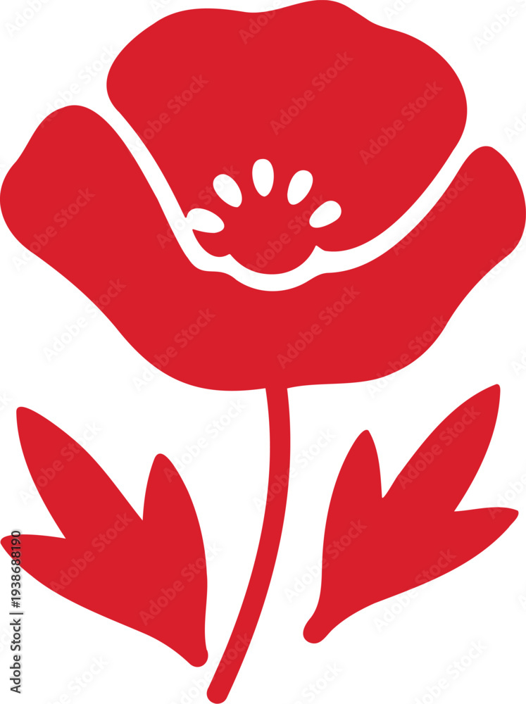 Obraz premium Single red poppy with stem and leaves isolated on a white background for remembrance day