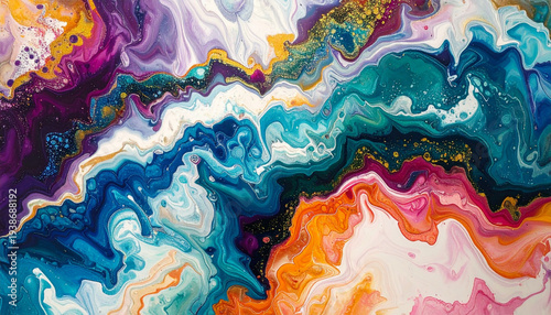 Abstract colorful watercolor background featuring a seamless wave pattern and geometric vector texture with blue paint swirls for an artistic wallpaper design