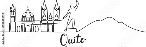 Quito skyline single line drawing cityscape landmark architectural buildings city vector