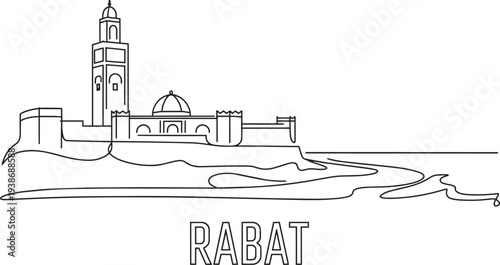 Tableau sur toile rabat morocco city skyline continuous line art drawing with hassan tower
