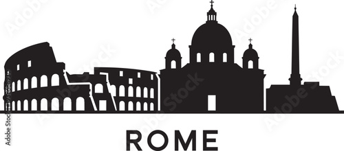 Photos Rome city skyline silhouette with historic architecture famous buildings and lan