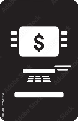 Automated Teller Machine Icon: A sleek, minimalistic icon of an automated teller machine (ATM), representing financial transactions, money and banking services in a simple, clear visual language.