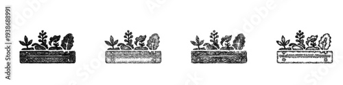 Sketch raised bed icon design set