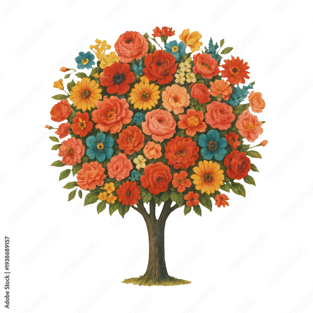 Fototapeta premium PNG Vibrant floral tree illustration