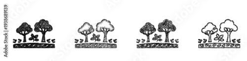 Sketch agroforestry icon design set