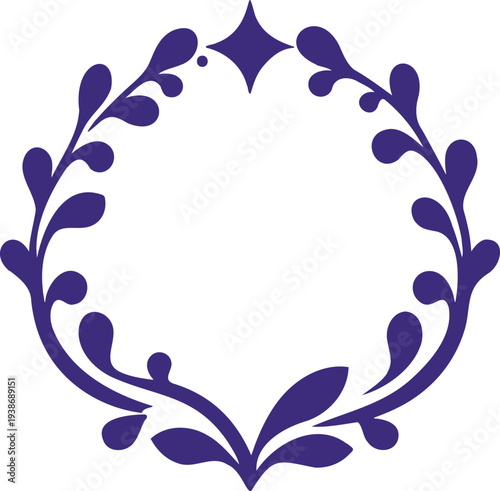 Elegant floral wreath with star accent in indigo color, perfect for stationery design