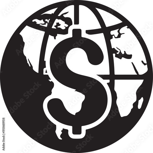 Global Finance in Silhouette: A striking graphic portrays the essence of international economics, with the dollar sign gracefully intersecting the world.