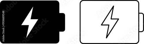 Electric Vehicle Battery Icons With Dual View, Black Silhouette And Outline Energy Storage Symbols For EV Power