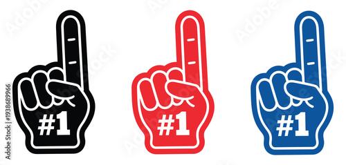 Foam finger hand sign vector collection featuring number one fan gesture, sports support, cheering crowd, team pride, and victory celebration design