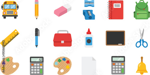 School supplies and educational icons