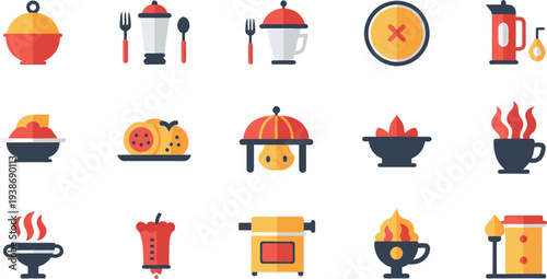 Collection of various bbq and grill icons and symbols