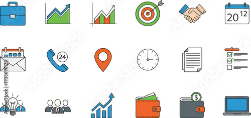 Collection of business and office icons in various categories