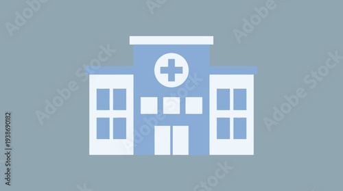 Flat vector illustration of a hospital building with a cross symbol on a solid color background