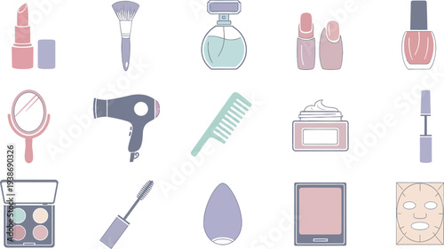 Collection of beauty and cosmetic products icons