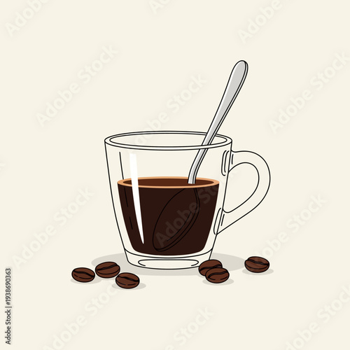 Glass Mug with Coffee and Coffee Beans