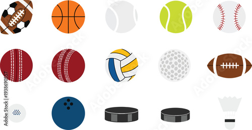 Collection of various sports equipment icons