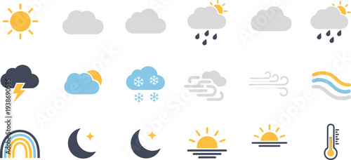 Weather icons set with various conditions and symbols