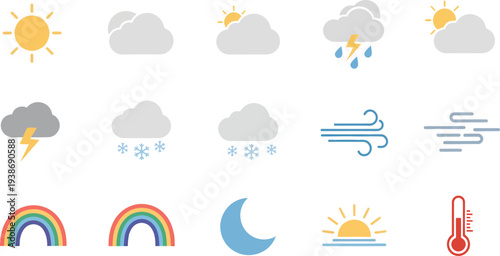 Weather icons and symbols for forecasting and climate representation
