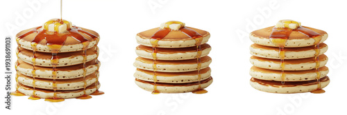 Foto Fluffy Buttermilk Pancakes Stacks with Melting Butter and Maple Syrup Drizzle fo