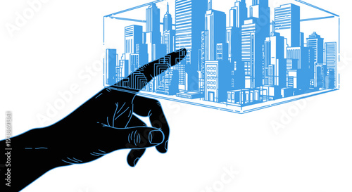 hand with musical notes on blue background