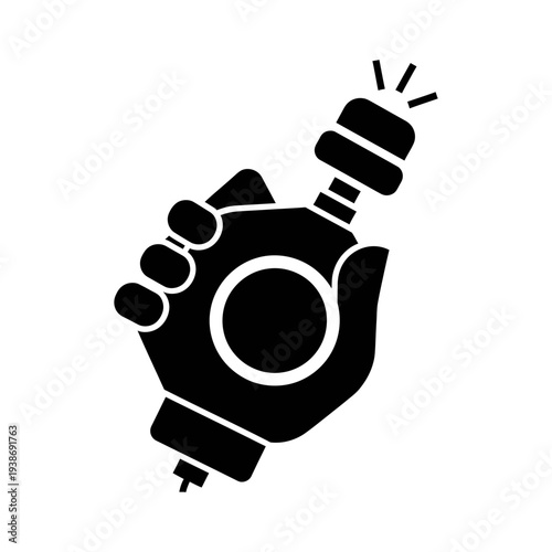 Hand holding modern smartwatch with glowing screen