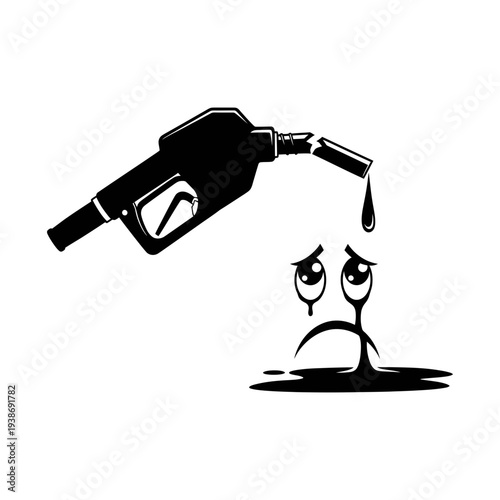 Fuel nozzle pouring oil on sad face in ground