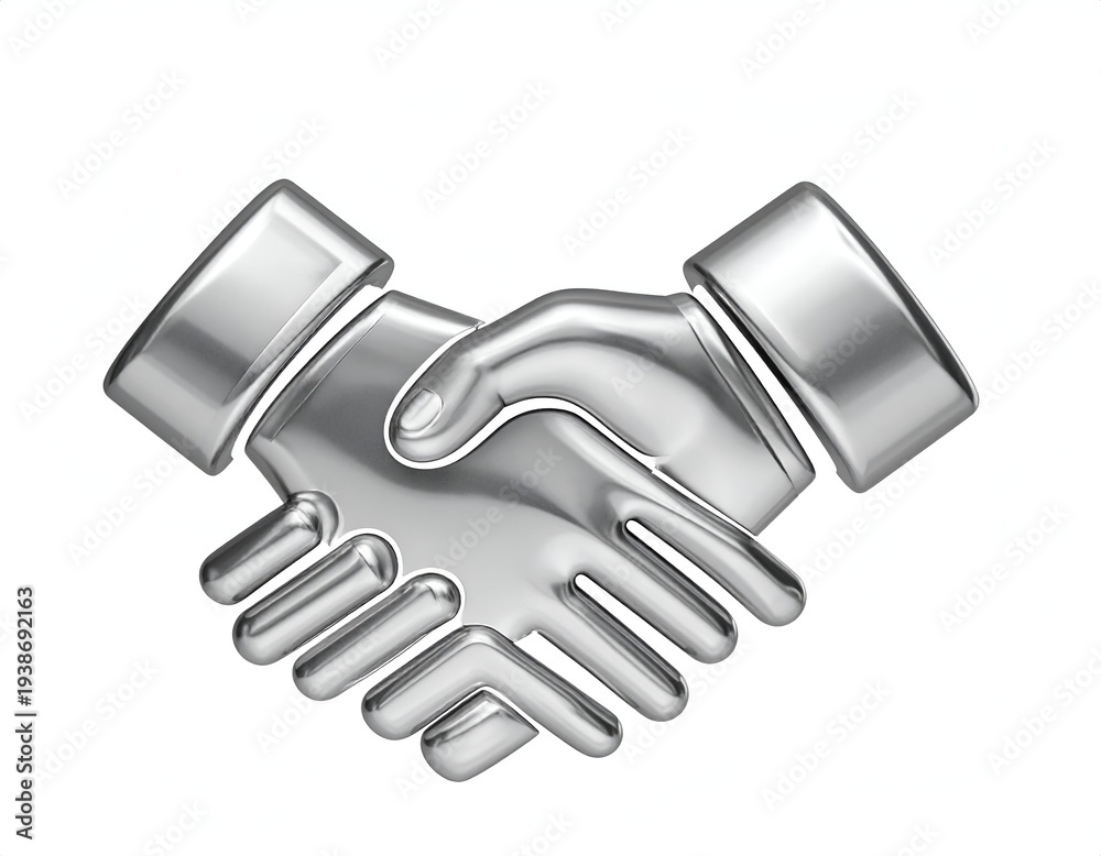 Obraz premium Silver Handshake Icon - Symbol of Agreement, Partnership, and Collaboration.