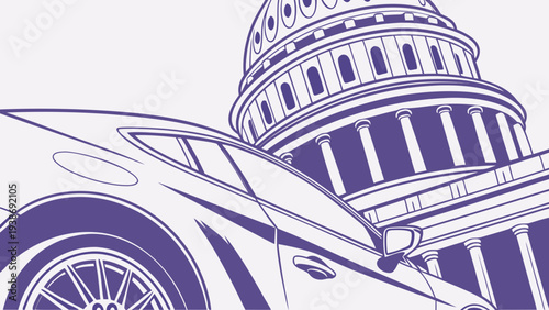 A car parked in front of a mosque.