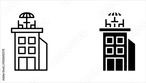 Rooftop deck linear icon set. Rooftop restaurant concept on white background