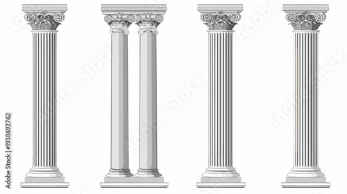 Illustration featuring four different architectural columns, rendered with shaded tones