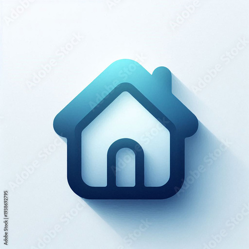 Minimalist home icon, modern UI design, clean vector style, rounded corners, soft shadow, blue gradient, centered on white background, flat design, high resolution, app icon style