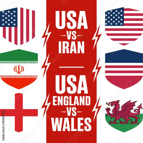 USA vs Iran and England vs Wales sports rivalry illustration