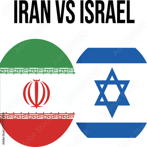 Iran vs Israel illustration with flags symbolizing geopolitical conflict rivalry