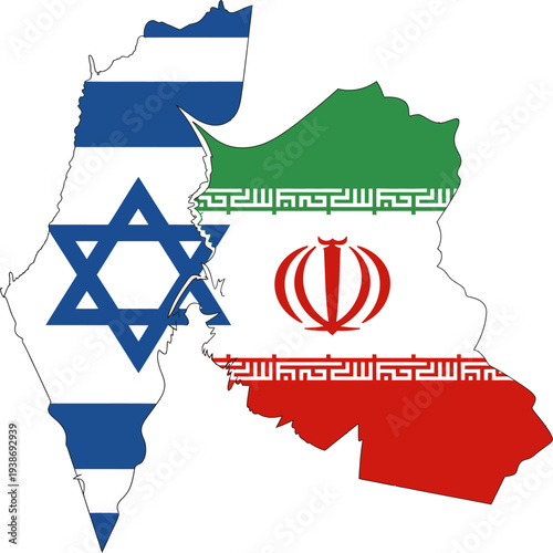 Israel and Iran map illustration symbolizing geopolitical conflict and rivalry