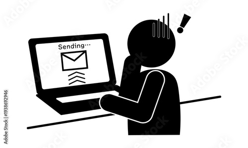 メール誤送信で焦るビジネス人物のピクトグラム