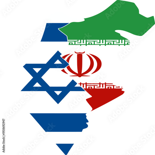 Israel and Iran map illustration symbolizing geopolitical conflict and rivalry
