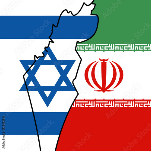 Israel and Iran map illustration symbolizing geopolitical conflict and rivalry