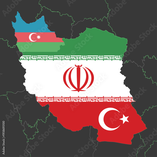Iran and Azerbaijan map illustration showing geopolitical tension in Caucasus region