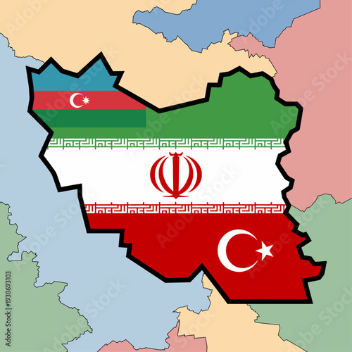 Iran and Azerbaijan map illustration showing geopolitical tension in Caucasus region