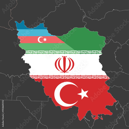 Iran and Azerbaijan map illustration showing geopolitical tension in Caucasus region