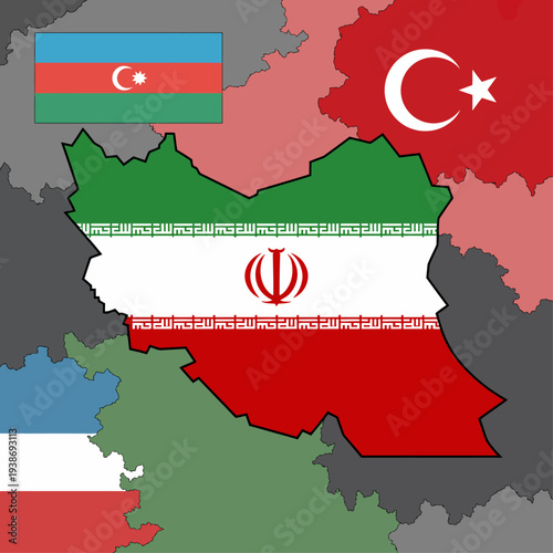 Iran and Azerbaijan map illustration showing geopolitical tension in Caucasus region
