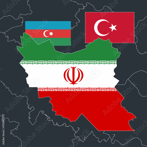 Iran and Azerbaijan map illustration showing geopolitical tension in Caucasus region